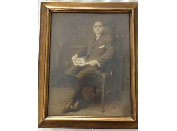 Black And White Photo Of A Young Man Sitting In A Chair With A Book Oak Frame