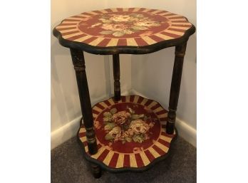 Pretty Side Table With Red And Gold Rose Details