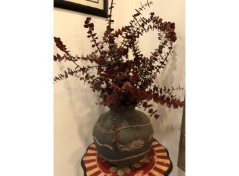 Red Dried Foliage In Fish Vase