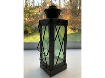 Metal And Green Glass Lantern