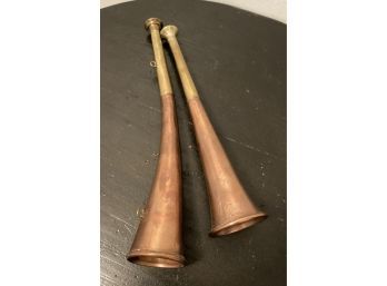 2 Antique Cooper And Brass Horns