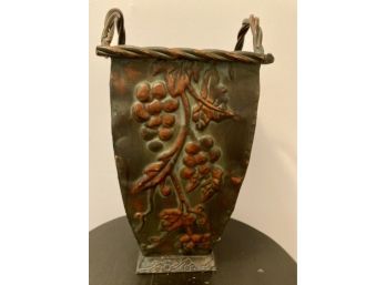 All Metal Planter With Raised Grape Motif