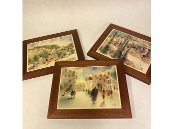 Set Of 3 Tiles Of Watercolors By Shemuel Katz