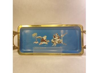 Blue MCM Trinket Tray W Enamelware