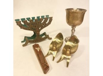 LOT 1 - Kiddush Cup, Mezuzah, Shabbat Candle Holders