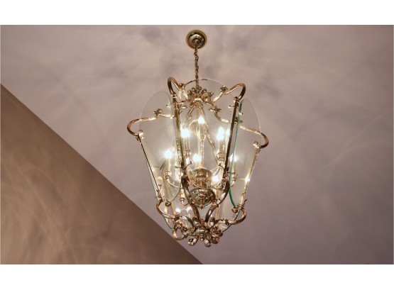 Extremely Large Brass Hanging Lantern Style Light Fixture With Glass Panels Retail Price $2,000 (MT. KISCO PICKUP)