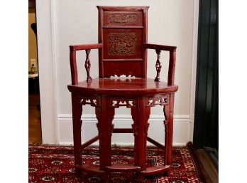 Antique Red Lacquer Corner Chair With Carvings (LARCHMONT PICKUP)