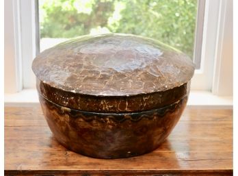 Chinese Antique Large Round Two Piece Lacquered Paper Mache Covered Bowl (LARCHMONT PICKUP)