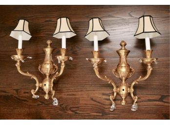 Set Of Two Solid Brass Two Arm Electrified Light Wall Sconces (MT. KISCO PICKUP)