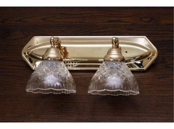 Brass Vanity Light Fixture With Two Glass Shades With Etched Design (MT. KISCO PICKUP)