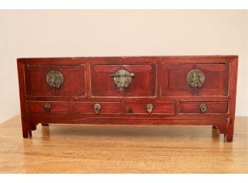 Antique Chinese Red 'Kang' Cabinet (LARCHMONT PICKUP)