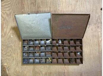 Pair Of Metal Compartment Cases With Various Hardware