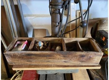 Hand Made Segmented Wooden Box With Various Hardware Contents