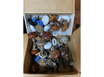 Box Of Antique Doorknobs And Misc Related Hardware