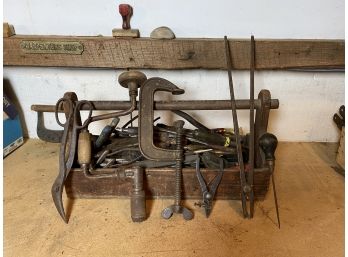 Antique Tool Box Filled With Antique And Vintage Hand Tools