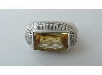 Judith Ripka Yellow Citrine And Sterling Silver Ring - Size 7