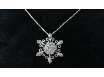 Sterling Silver Snowflake Pendant On 24' Sterling Silver Necklace