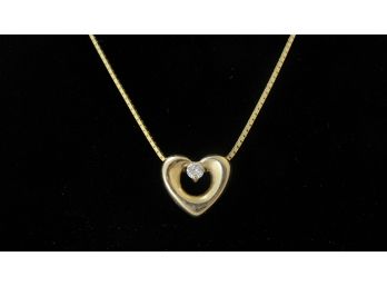 Diamond & 14K Gold Heart Slide Pendant On 14k Gold Necklace