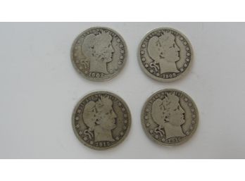 Lot Of (4) Barber Quarters 1902. 1908, 1915, 1916 D - 90 Percent Silver