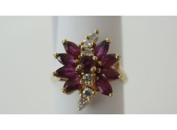 Beautiful Estate Diamond &  Ruby 14k Gold Ring - Size 5 1/2