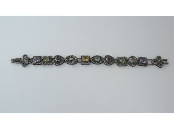 Multi Stone Sterling Silver Slide Bracelet - 7 5/8'