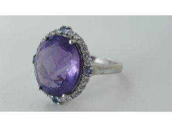 Amethyst And Sterling Silver Designer Ring - Size 7