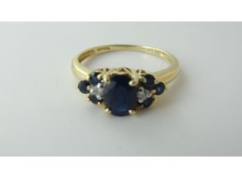 Blue Sapphire & 14K Gold Ring - Size 8