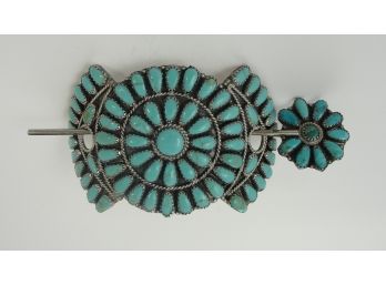 Larry Moses Begay Navajo Sterling & Turquoise Cluster Hair Slide / Barette / Clip  Pin