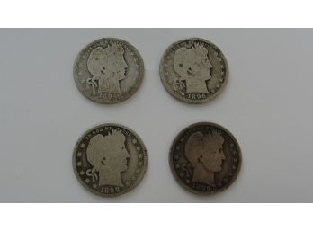 Lot Of (4) Barber Quarters 1894, 1896,1898, 1899 - 90 Percent Silver