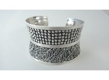 Sterling Silver Cuff Bracelet With Applied Beading And Wire Work