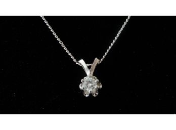 Diamond Solitare Pendant Set In 14k White Gold On14K White Gold Chain