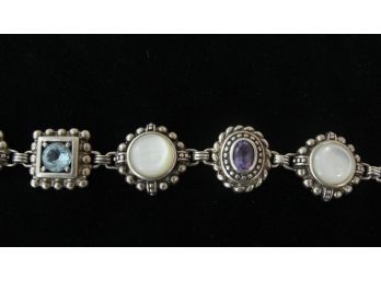 Multi Stone Sterling Silver Bracelet With Toggle Closure 7 3/4'