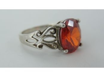 Orange Garnet Sterling Silver Ring - Size 7