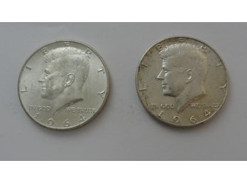 Lot Of (2) 1964 Kennedy Half Dollars - 90 Percent Silver