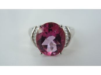 Designer Pink Sapphire And Sterling Silver Ring - Size 7