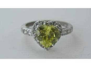 Yellow Citrine Heart Sterling Ring - Size 9