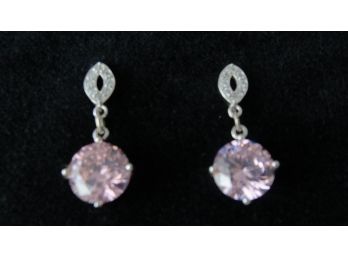 Pink Crystal Drop / Dangle Earrings In Sterling  Silver