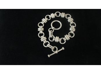 Mexican Sterling Silver Link Bracelet With Toggle Closure - 8'