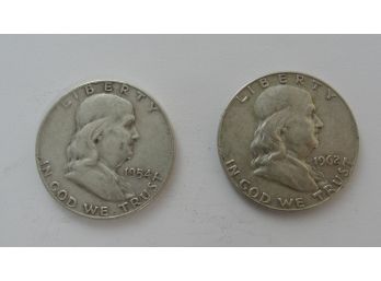 Lot Of (2) Franklin Half Dollars - 1954 & 1962 - 90 Percent Silver