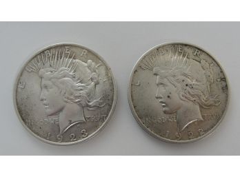 Lot Of (2) Peace Silver Dollars 1922 & 1923