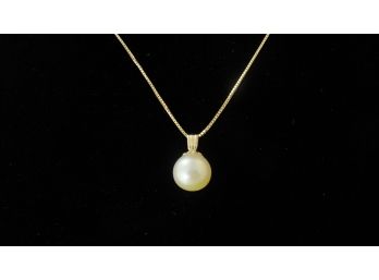 14K Pearl Drop Pendant On A 10K Yellow Gold Necklace