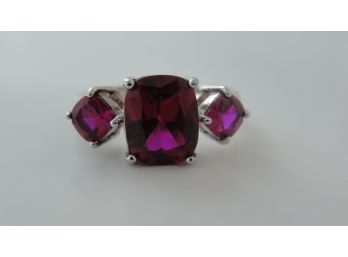 Designer Sterling Ring Set With Ruby Red Stones - Size 7 1/2