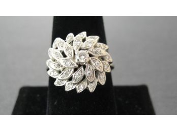 Exquisite Diamond And 14k White Gold Ring - Size 9 1/2