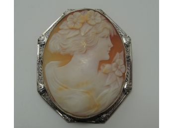 Beautiful Cameo Set In 14K White Gold - Pin Or Pendant.