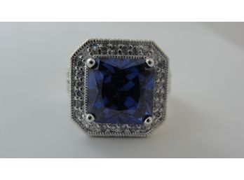 Blue Tanzanite & Sterling Silver Designer Ring - Size 7