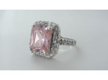 Sterling Silver Pink Stone Fashion Ring - Size 8