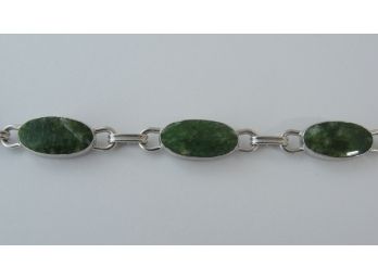 Vintage W. E. Richards (WRE) Sterling And Green Jade Bracelet 7 1/2'