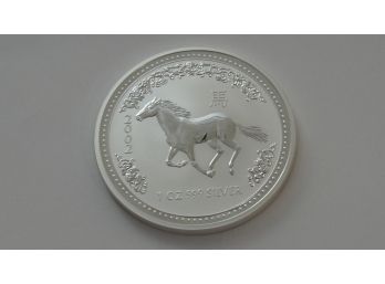 2002 Australian .999 Fine Silver - Lunar - Year Of The Horse - 1 Ounce / Oz Coin