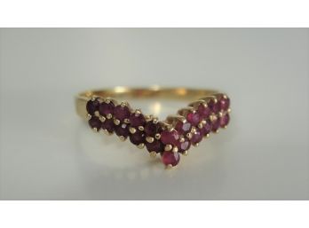 Ruby & 14K V Shaped Cocktail Band - Size 7