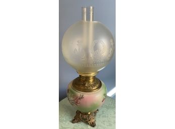 Vintage Gone With The Wind Lamp And Etched Glass Shade